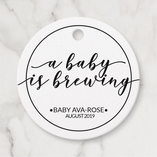 Étiquettes Cadeau Un bébé brasse une citation de Baby shower noir et (Devant)