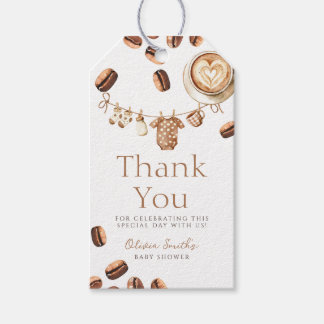 Étiquettes-cadeau Un bébé prépare un café haricot Merci baby shower