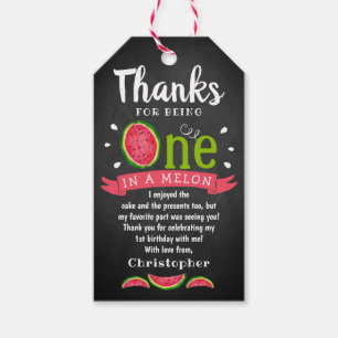 Étiquettes-cadeau Un dans un Melon Chalkboard 1er anniversaire Merci