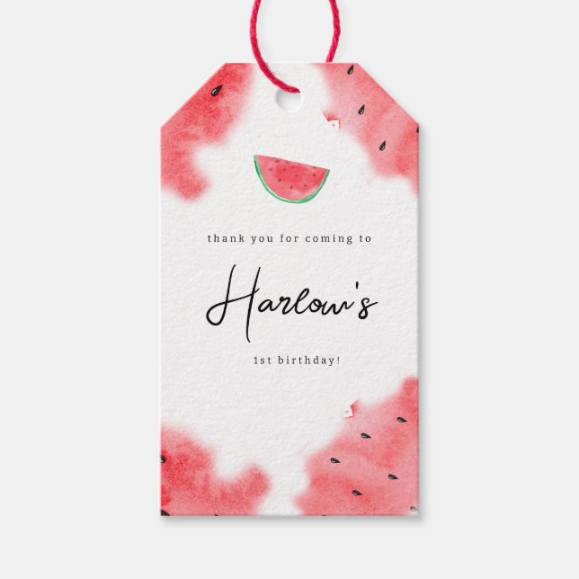 Étiquettes-cadeau Un dans une pastèque de melon 1er anniversaire mer (Devant)