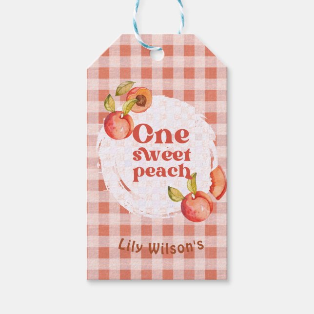 Étiquettes-cadeau Un Douce Pêche 1er Anniversaire Rustique Gingham (Devant)