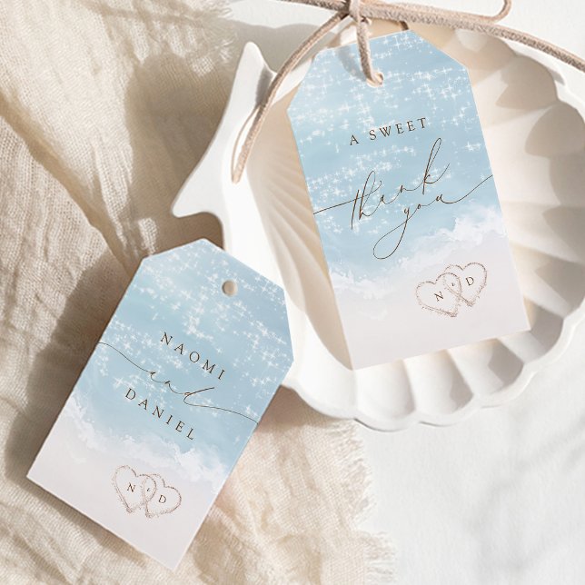 Étiquettes-cadeau Un doux remerciement moderne script sables cœurs p (A Sweet Thank You Modern Script Sand Hearts Beach Gift Tags)