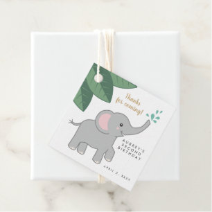 Étiquettes Cadeau Un éléphant gris avec des gouttes d'eau merci
