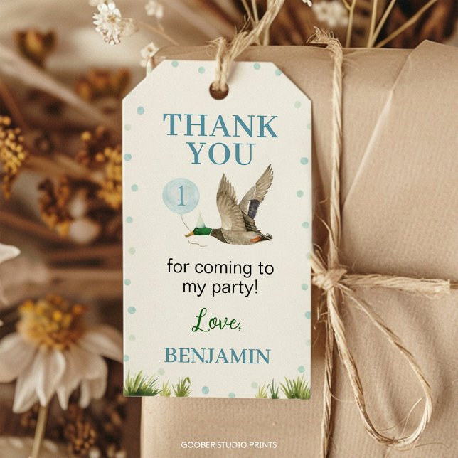 Étiquettes-cadeau Un garçon chanceux d'anniversaire de canard Merci (Créateur téléchargé)