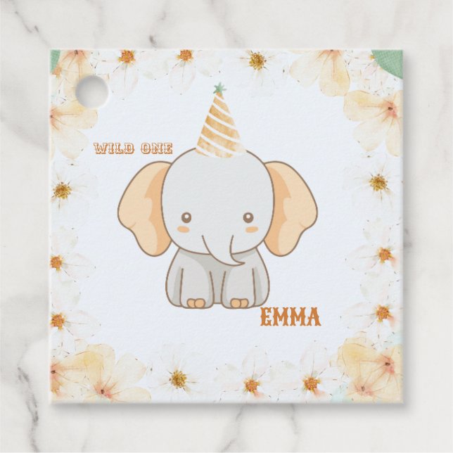 Étiquettes Cadeau Un joli éléphant sauvage 1er anniversaire (Devant)