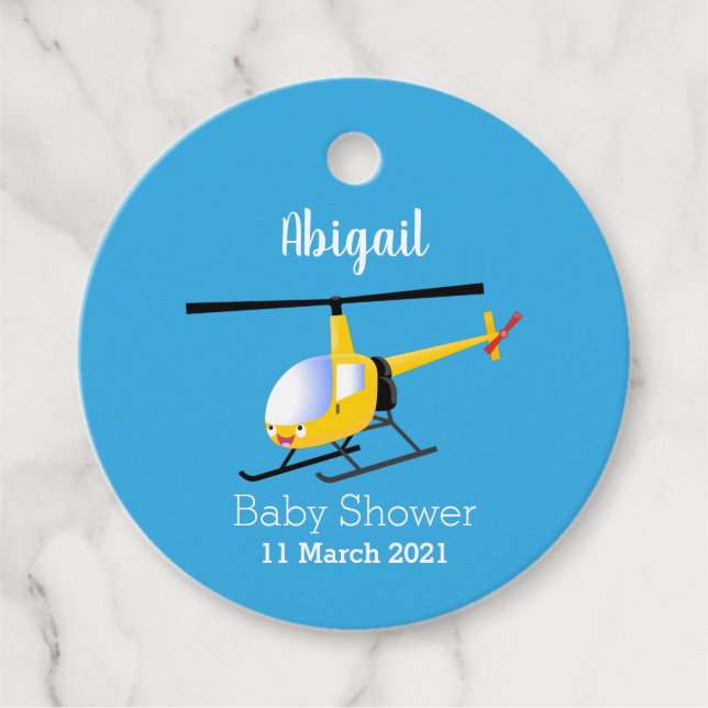 Étiquettes Cadeau Un joli hélicoptère de dessin animé jaune (Devant)