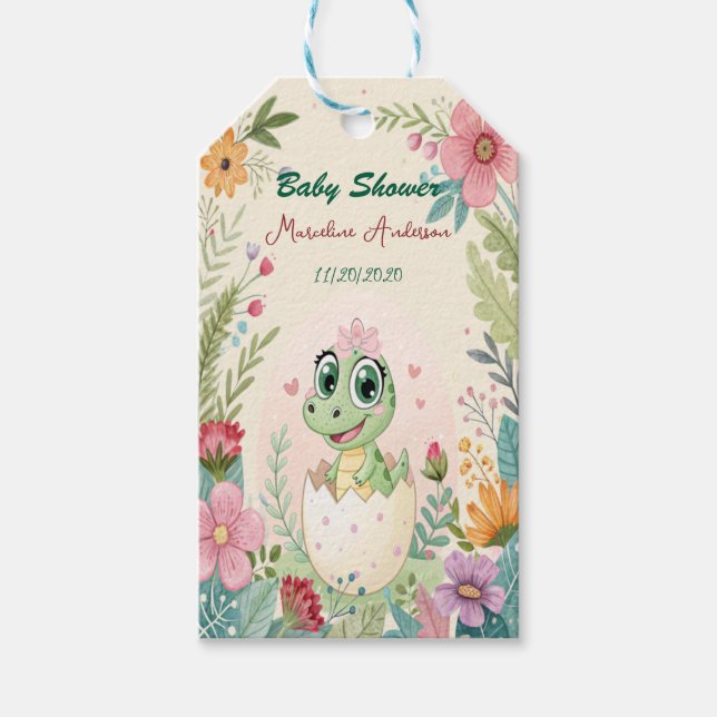 Étiquettes-cadeau un joli petit Dinosaure Aquarelle Hatching Bientôt (Devant)
