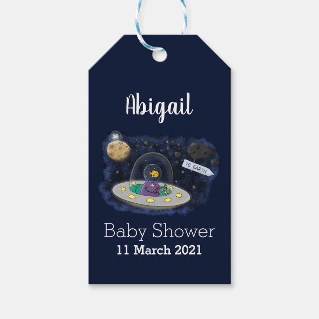 Étiquettes-cadeau Un joli poisson heureux dans l'espace dessin animé (Devant)