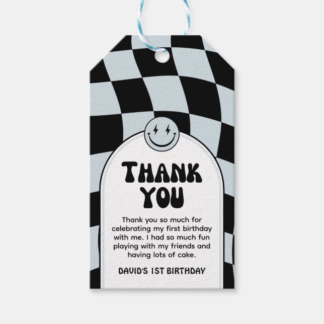 Étiquettes-cadeau Un joyeux Dude Blue Check photo Anniversaire (Devant)