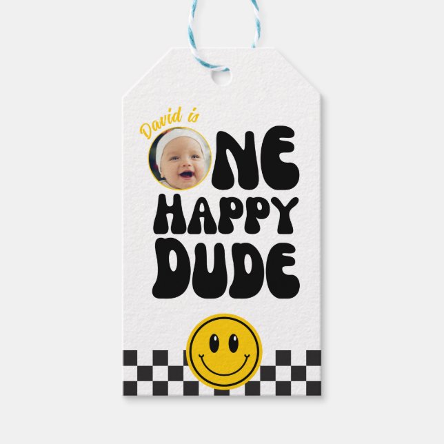 Étiquettes-cadeau Un joyeux mec Happy Face Boy Photo 1er anniversair (Devant)