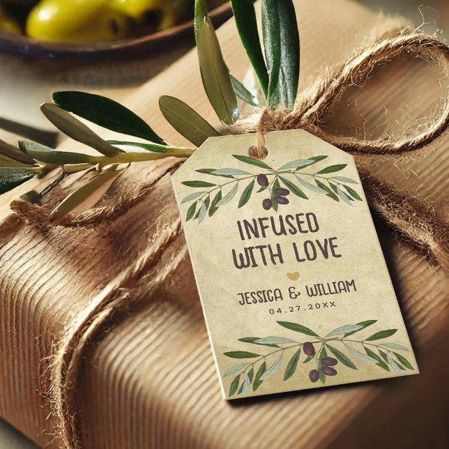 Étiquettes-cadeau Un Mariage rustique favorise l'huile d'olive infus (Créateur téléchargé)