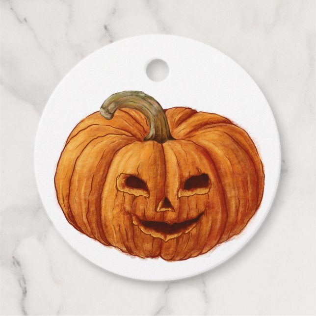 Étiquettes Cadeau Un mignon chiot dans un casquette citrouille est a (Devant)