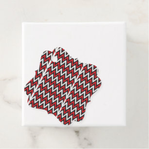 Étiquettes Cadeau un motif en zigzag rouge et noir sur fond blanc