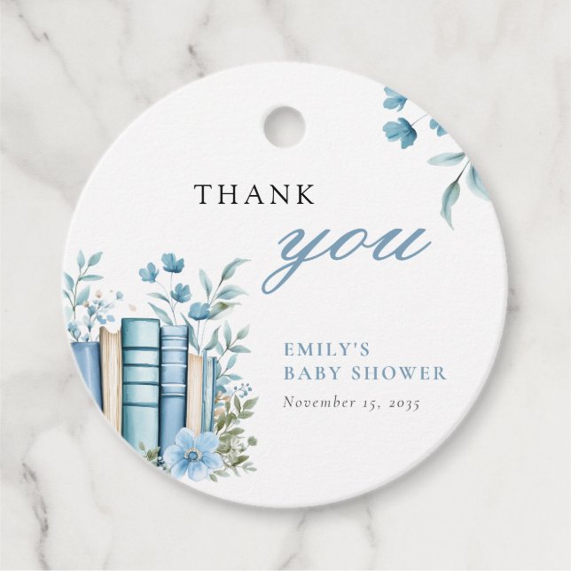 Étiquettes Cadeau Un nouveau Baby shower bleu chapitre (Devant)