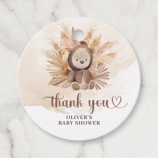 Étiquettes Cadeau Un ours en peluche portant un Baby shower de pampa (Devant)