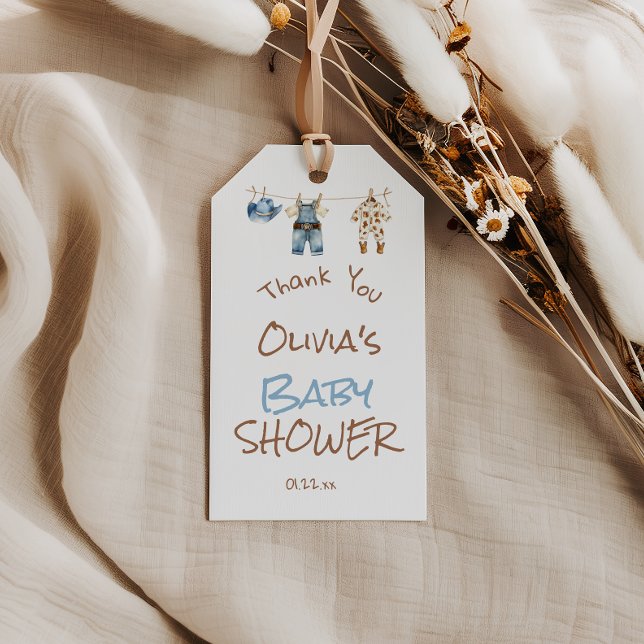 Étiquettes-cadeau Un petit Baby shower Brown Cowboy Bleu (Créateur téléchargé)