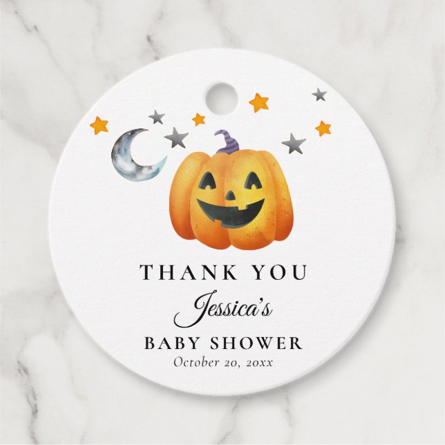 Étiquettes Cadeau Un petit Baby shower Citrouille Boo Halloween (Devant)