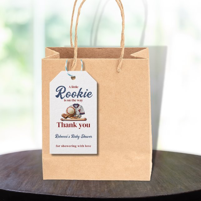 Étiquettes-cadeau Un petit Baby shower de baseball bleu Sport Rookie (Créateur téléchargé)