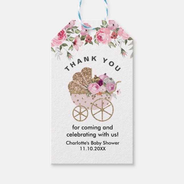 Étiquettes-cadeau Un petit Baby shower de fille Citrouille (Devant)