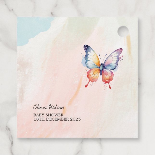 Étiquettes Cadeau Un petit Baby shower fantaisiste pastel aux papill (Dos)