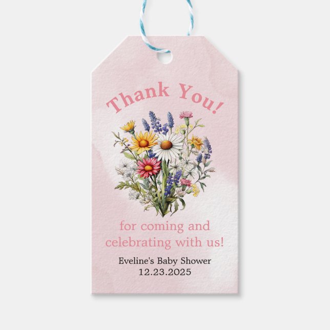 Étiquettes-cadeau Un petit Baby shower Fleur sauvage Boho Nature Gir (Devant)