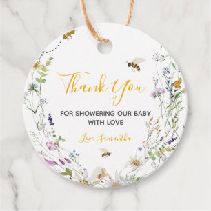 Étiquettes Cadeau Un petit Baby shower Fleur sauvage d'abeilles à mi