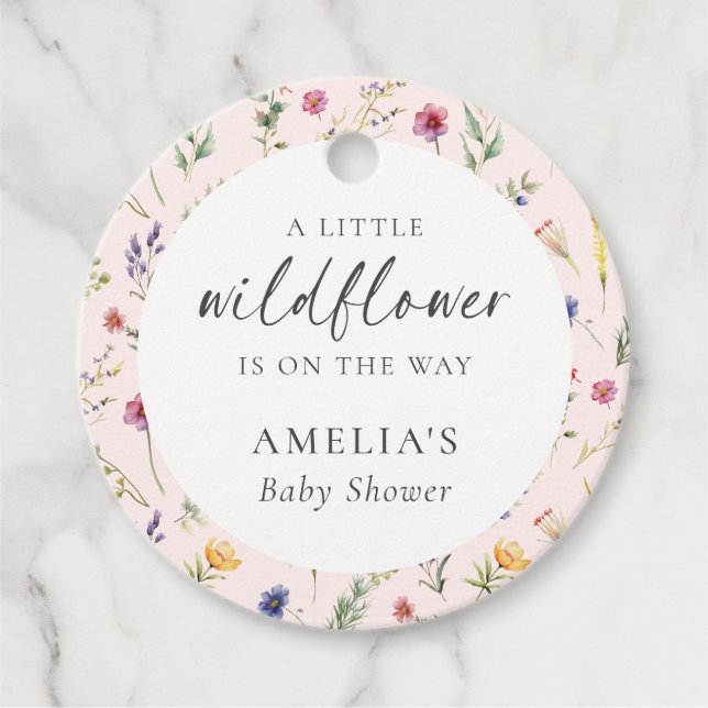 Étiquettes Cadeau Un Petit Baby shower Floral Rose Fleur sauvage (Devant)