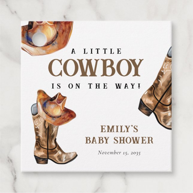 Étiquettes Cadeau Un petit Baby shower occidental Cowboy (Devant)