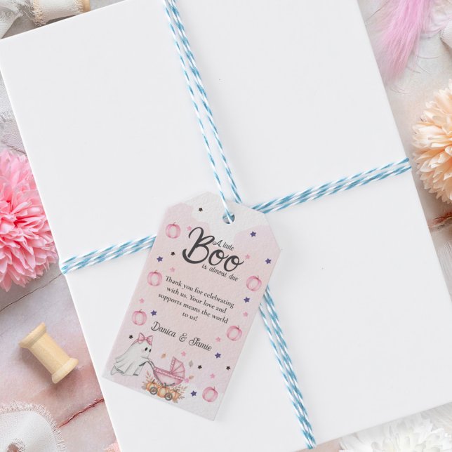 Étiquettes-cadeau Un Petit Bois Est Presque De Baby shower Rose (A Little Boo Is Almost Due Pink Baby Shower Gift Tags)