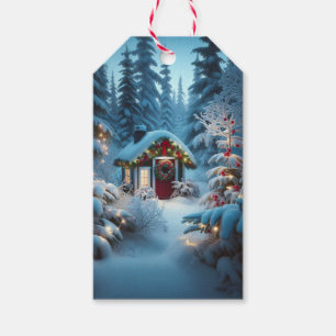 Étiquettes-cadeau Un petit Cabine dans les bois   Noël festif