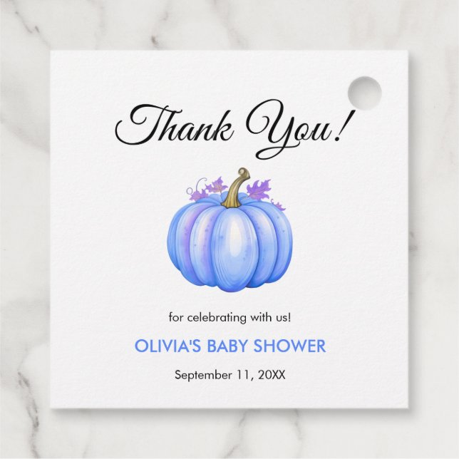 Étiquettes Cadeau Un Petit Citrouille Automne Automne Bleu Baby show (Dos)