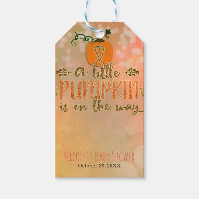 Étiquettes-cadeau Un petit Citrouille se trouve sur le Baby shower W (Devant)
