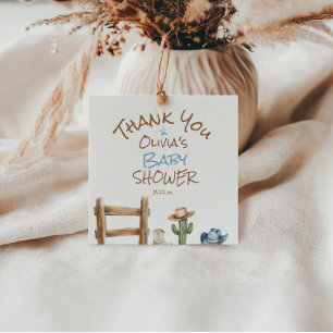 Étiquettes Cadeau Un petit Cowboy Bleu Brown West Baby Boy Douche