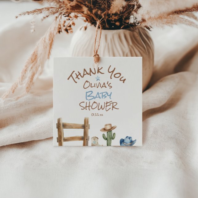 Étiquettes Cadeau Un petit Cowboy Bleu Brown West Baby Boy Douche (Créateur téléchargé)