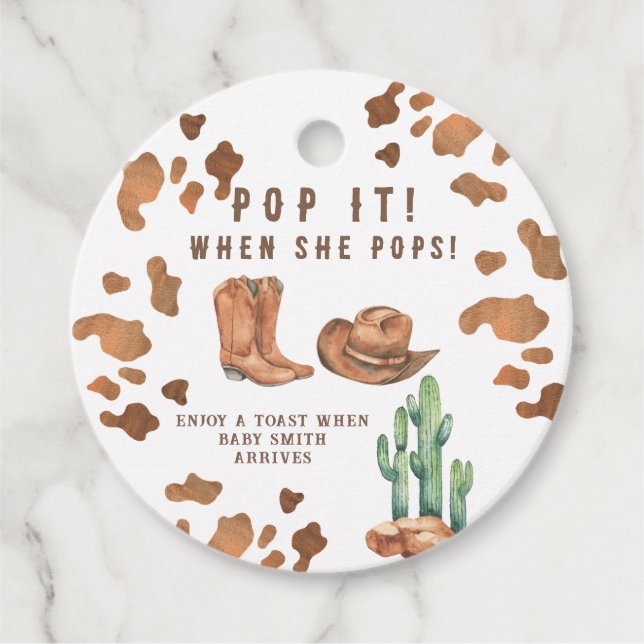 Étiquettes Cadeau Un petit Cowboy POP IT ! Baby shower (Devant)
