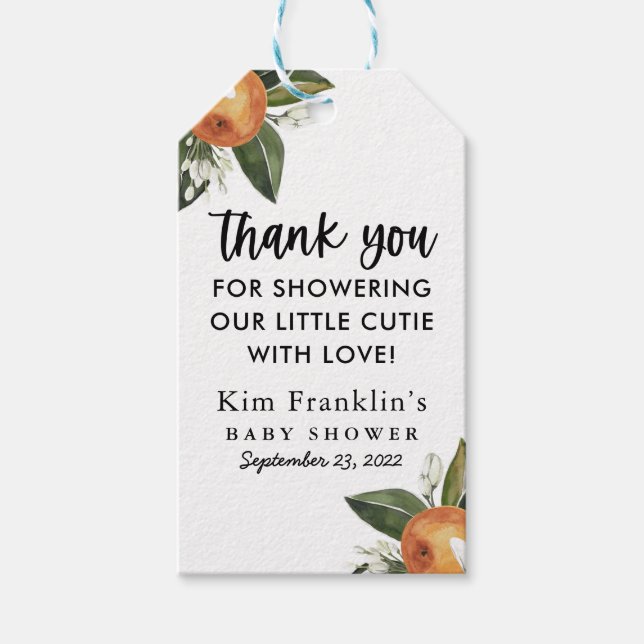 Étiquettes-cadeau Un Petit Cutie Clementine BABY SHOWER Favoriser Do (Devant)