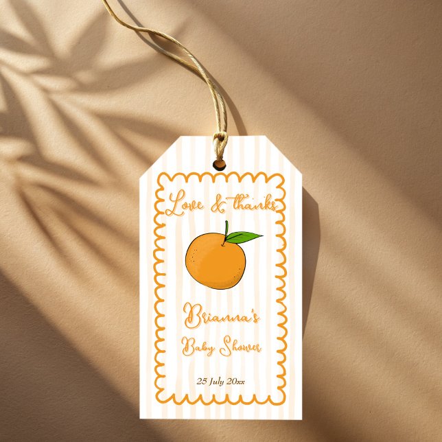 Étiquettes-cadeau Un petit favori fantaisiste de shower de bébé au c (A little cutie whimsical handrawn sketch wavy border citrus baby shower  personalized favor tags)