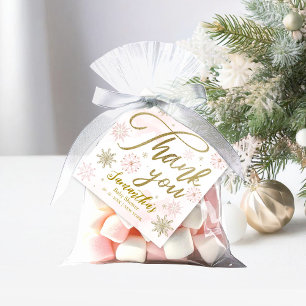 Étiquettes Cadeau Un petit flocon de neige Baby Shower Rose Merci