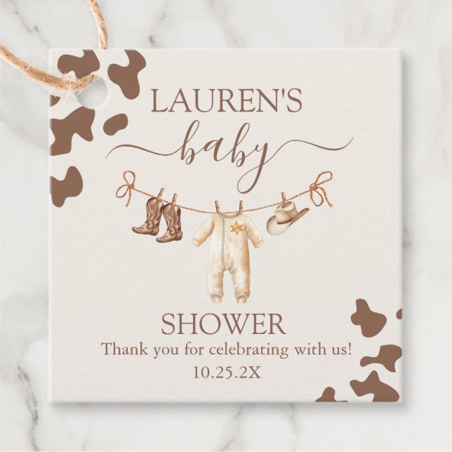 Étiquettes Cadeau Un petit garçon Baby shower Cowboy (Devant)