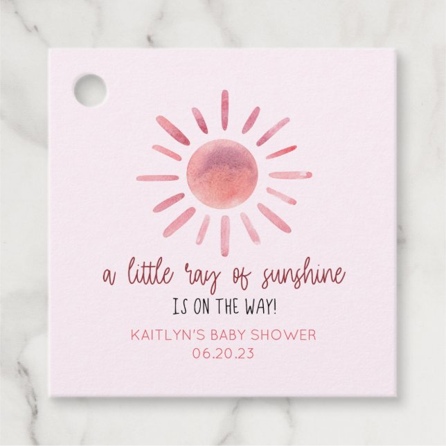 Étiquettes Cadeau Un Petit Rayon De Soleil Baby shower Rose (Devant)