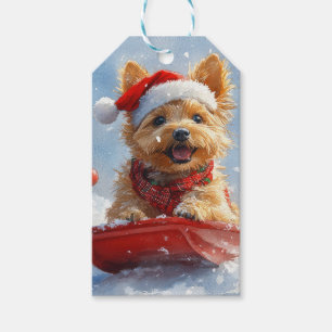 Étiquettes-cadeau Un Terrier australien à la luge, qu'il neige Noël