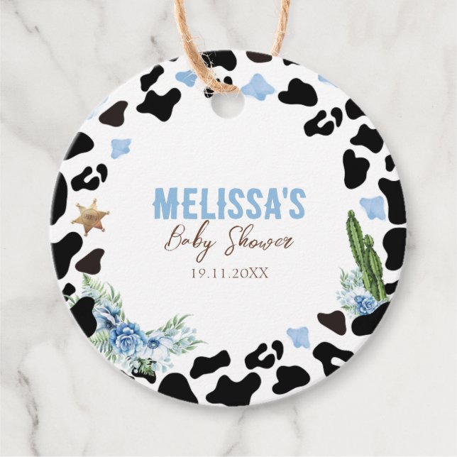 Étiquettes Cadeau Une Baby Shower Western Little Cowboy (Devant)