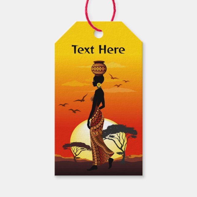 Étiquettes-cadeau Une belle femme africaine Silhouette sur les solei (Devant)