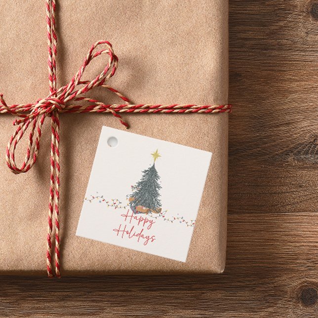 Étiquettes Cadeau Une douce aquarelle pin'arbre de vacances invitati (Créateur téléchargé)