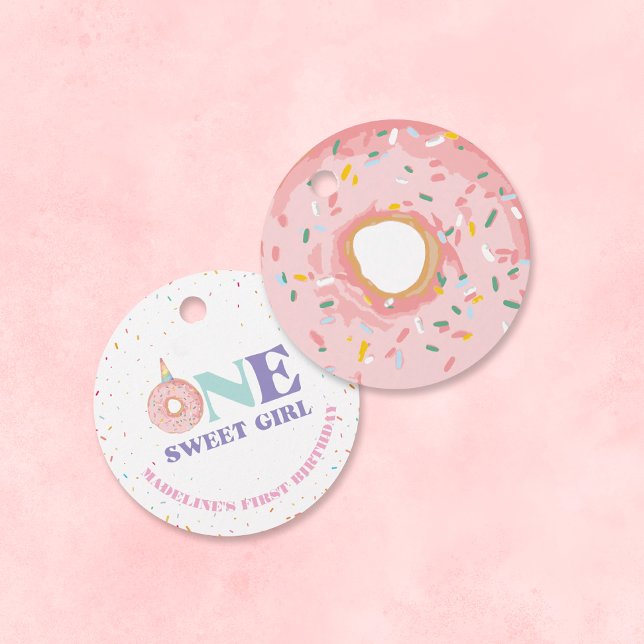 Étiquettes Cadeau Une douce fille Pastel Unicorn Donuts Anniversaire (Créateur téléchargé)