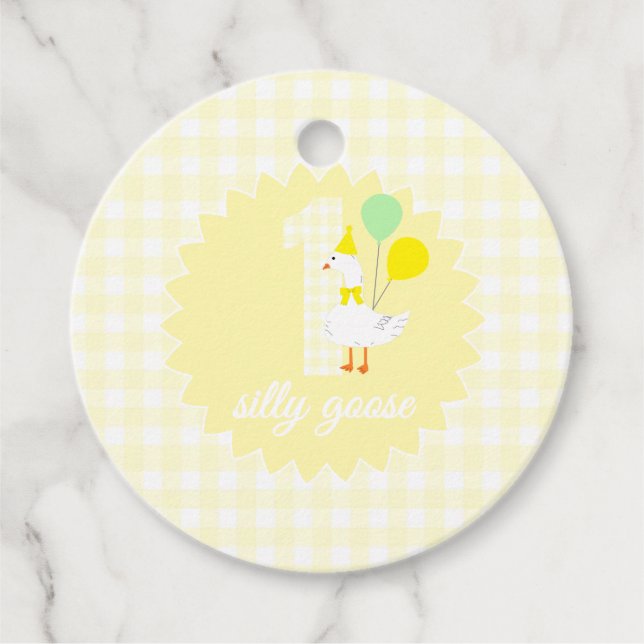Étiquettes Cadeau Une drôle d'oie Gingham 1er anniversaire (Devant)