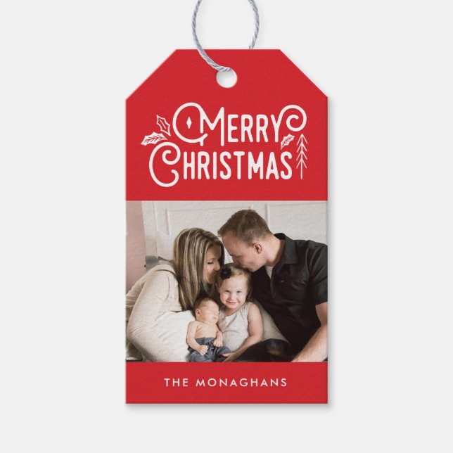 Étiquettes-cadeau Une frisson d'espoir | Joyeux Noël | Photo | Rouge (Devant)