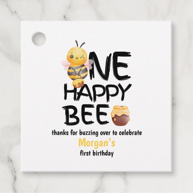 Étiquettes Cadeau Une joyeuse Bee Honey Yellow Bee Girls 1er anniver (Devant)
