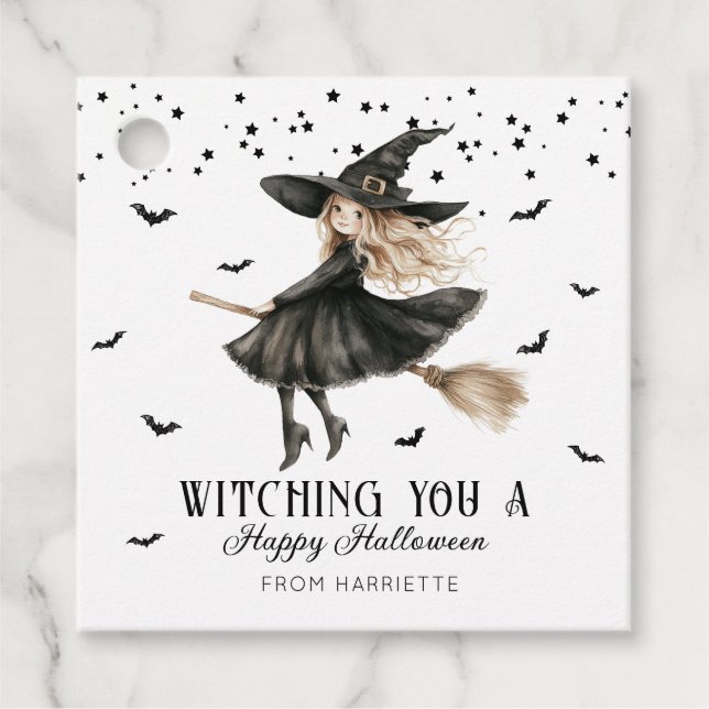 Étiquettes Cadeau Une joyeuse sorcière d'Halloween (Devant)