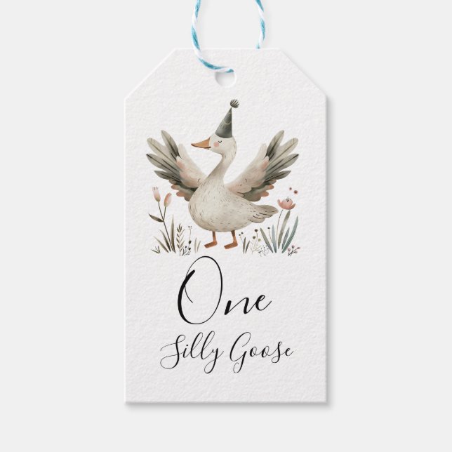 Étiquettes-cadeau Une oie sotte 1er anniversaire mignonne aquarelle (Devant)